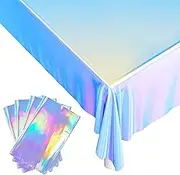 NiHome Iridescent Plastic Tablecloths 4-Pack 54.8x109.6 Inches Holographic Metallic Laser Shiny Rectangle Party Table Decorations Foil Clothes Reusable Covers for Birthday Bridal Wedding Christmas