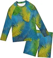 [ODAWA] Black Mardi Gras Kids Bathing Suits Two-Piece Swimwear Rashguard Sets