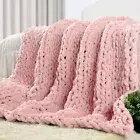 Chunky Knit Throw Blanket 100% Hand Made Large Chenille 50" X 60" Dusty Pink