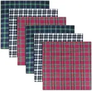 [Warwick & Vance] Pack Of 6 Mens/Gentlemens Tartan Print Handkerchiefs, Blue, Green & Red, 100% Cotton, 40 x 40cm
