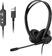WHO1 USB Headset, Wired Computer Headphones with Noise-Cancelling Microphone, in-line Controls of Volume & Mute for Laptops, PC, Home Office Online Class Skype Zoom Meetings