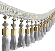 BXFGJCHH, Beads Hanging Ball Tassel,Fringe Trimming, 3 Meters Tassel Beaded Fringe Trim Tablecloth Decorative Trim Lace DIY Party Hanging,Tassel Decoration(Grijs)