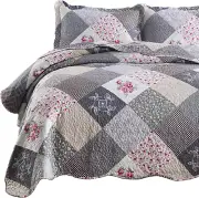 King Size Quilt Bedding Set Grey Quilt Sets Bedspread Reversible Patchwork Flora
