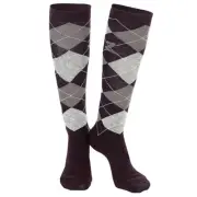 90HZ 6-7.5 Horze Holly Argyle Fabric Cotton Ladies Pair Knee Socks Dark Brown