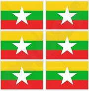 Myanmar Burma Flag, Burman Myanma, Burmese 1.6" (40mm) Vinyl Bumper-Helmet Stickers, Decals x6
