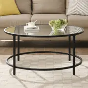 IHOMDEC Round Coffee Tables Metal Frame with Top Tempered Glass Black/Transparent
