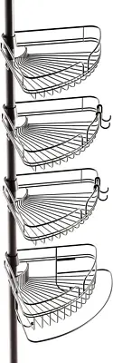 Tension Pole Shower Caddy, 4 Basket Shelves with Built-In Towel Bar, 60 to 97 In