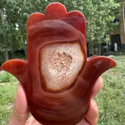 250g natural agate hand carved Palm skull quartz crystal cluster reiki