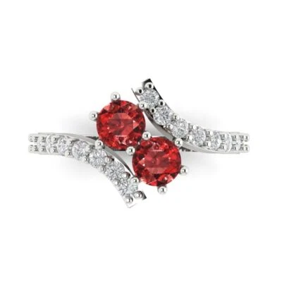 1.98Ct Round Cut Natural Garnet Gold Solitaire with Accents Engagement Ring