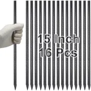 15" Rebar Stakes 16pcs Steel Garden Anchors with Chisel Point Black