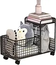 2 Tier Trolley Mobile Shelving with Wheels, Multifunctional Organizer Utility Cart, Utility Storage Organizer Cart, MobileTrolley for Kitchen Bathroom Living Room,26 * 52 * 40 cm (Black)