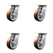 6 Inch Polyurethane Caster Set with Roller Bearings and Swivel Locks SCC