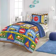 Kids Construction Bedding Set 5-Piece Super Soft Microfiber Comforter Twin Blue