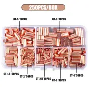 250Pcs Wire Ferrules Set 7Size Copper Crimp Connector Non Insulated Terminal Kit