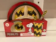 Peanuts 5 pc Bamboo Fiber Dinnerware Set Plate/Bowl/Cup/Fork/Spoon NEW