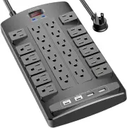 Power Strip Surge Protector - 6Ft Flat Plug, 24 Outlets, 4 USB Ports, 1875W, Bla