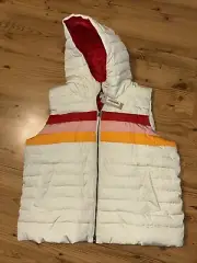 NWT Sundance XL Puffer Vest Dandelion Three Stripe Hooded Retro Cream Red