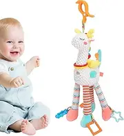 Baby Rattle, Dangling Plush Toy with Wind Chimes, Multi-Sensory Crinkle Textures, Soft Crib Animal for Travel Activities, Perfect for Boys and Girlsr, Single Unit