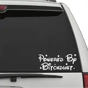 Powered by Bitchdust Decal Sticker Car Styling Car Decal Funny Window Bumper Decal Sticker Suitable for Cars, Trucks (White)