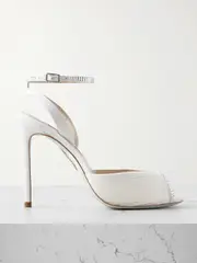 [Aquazzura] Aquazzura - Be Mine 105 Embellished Grosgrain-trimmed Chiffon Sandals - White - IT41 IT 41 White