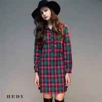 在飛比找松果購物優惠-【Hedy】寬鬆型裙襬特殊弧度造型格子洋裝 (桃/紅)(F)