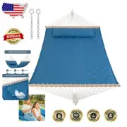 Elegant Double Hammock with Detachable Pillow - Ideal for 2, Blue Quilted Design