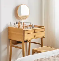 在飛比找樂天市場購物網優惠-日式梳妝臺臥室小戶型現代簡約60cm實木書桌化妝桌迷你玻璃化