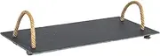 Argon Tableware Slate Serving Tray with Rope Handles - 40 x 20cm - Pack of 1 - Natural Slate Serving Platter Bread Cheese Board for Restaurant Appetizers, Snacks, Lunch, Dinner