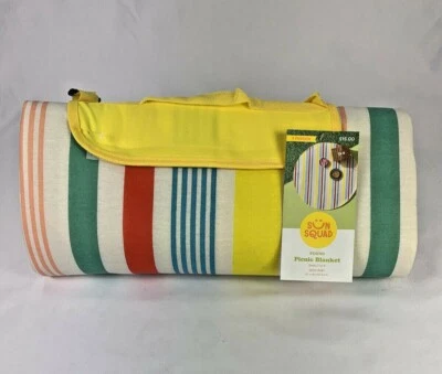 Sun Squad Round Variegated Stripe Picnic Blanket 60"x 60" 2-4 Person **NEW**