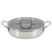 Better Chef 11 Inch 3-Ply Stainless Steel Nonstick Deep Fry Pan with Lid in Silv