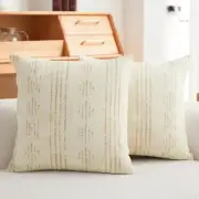 Fall Linen Pillow Covers Farmhouse 16" x 16" (Pack of 2) Boho Taupe on Beige