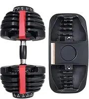 Everfit Dumbbell, 24kg Dial Adjustable Dumbbells Set Weight Plates Hand Weights Home Gym Exercise Fitness Equipment Workout Sets, with Holder Safety Lock Feature Black