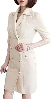 [ERTYUIO] Wrap Midi Dress Double-Breasted Slim Suit Collar Professional Hip Dress Female
