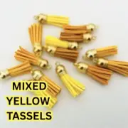BULK 80 Piece Mixed Yellow Suede Tassels Gold Top Keyring Craft Tassel Bag DIY