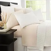 Luxury Silky Soft Bamboo Bed Sheet Set 1 Flat Sheet & 1 Deep Pocket Fitted Sheet & 2 Pillowcases - Hypoallergenic Wrinkle Free Hotel Bedding (4 Pieces,Double Size,Cream)
