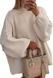 [TIQOJE] Women's Oversized Crewneck Fall Sweaters for Women 2024 Long Sleeve Fuzzy Knit Chunky Pullover Sweater
