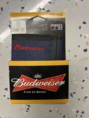 Budweiser Wallet Dark Blue Tri-Fold Nylon NOS NIB Beer Billfold King Of Beers