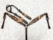 Leather Western Headstall and Breast Collar Set Decorative for Horse MOUSM
