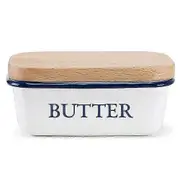 Butter Box Nordic Style Ceiling with Wood Lid Food Dish Enamel Cheese Storage Tray Plate Container