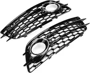 2PCS Car Front Fog Light Grille Cover Honeycomb Fog Lamp Grill Compatible For Audi A4 B8 S-Lines S4 Bumper 2008-2012 8K0807681C 8K0807682C(Sliver)