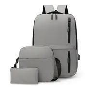 3-Piece Set Large Capacity Laptop Backpack Fits up to 15.6 Inch Laptop with USB Charging Port -Grey