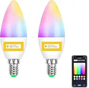 Smart Bulb E14 WiFi LED Candle Bulbs, Music Sync Dimmable 5W 300lm, RGB+Warm/Cool White Colour 2700K-6500K Works with Apple HomeKit/Alexa/Google Home, Colour Changing No Hub Required 2 Pack