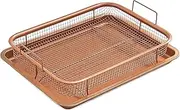 QMAAAYS Stainless Steel Crisper Tray-Air Fryer Pan Mesh Basket Set Non-Stick Oven Baking Tray for Baking Crispy Chicken Kitchen Cooking Tool (Yellow)
