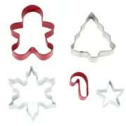 Wilton Metal 5 Pc Cookie Cutter Set Christmas Red White Star, Snowflake, Candy