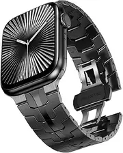 [CHANCHY] Stainless Steel Band for Apple Watch Ultra Band 49mm 45mm 44mm 42mm 38mm 40mm 41mm, Metal Strap with Folding Clasp for Apple Watch Series 8 7 6 5 4 3 2 1 for Men (Black, 49mm 45mm 44mm 42mm)