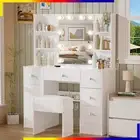 Dressing Table Stool Set With LED Makeup Mirror 6 Shlef + 5 DrawersVanity Desk