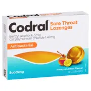 Codral Sore Throat Relief Lozenges Antibacterial Honey & Lemon 16 Pack