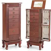 Giantex Jewelry Armoire Cabinet, Standing Jewelry Storage Organizer Box w/Flip Top Makeup Mirror, 7 Drawers, 2 Side Doors, 12 Necklace Hooks & 4 Shelves, Large Standing Jewelry Storage Drawer Chest
