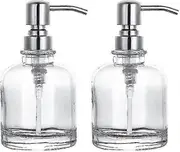 12oz Clear Hand Sanitizer Bottle, Stainless Steel Pump Press Dispense Bottle, Shampoo Glass Bottle S