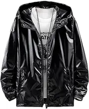[Generic] Men's Lightweight Jacket Windbreaker Glossy Reflective Rain Shell Jacket Solid Color Cycling Coat